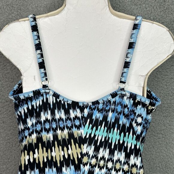 Fit 4U Swimsuit One Piece Sz 16 Blue Abstract Print Ruching Sweetheart Neckline - Picture 8 of 15